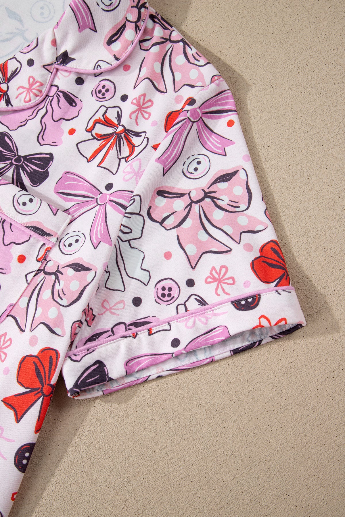 KaleaBoutique Stylish Cute Ribbon Bows Printed 2pcs Short Pajama Set - KaleaBoutique.com