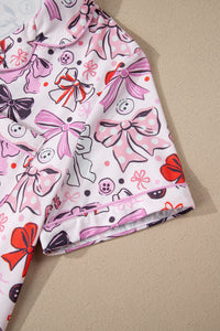 KaleaBoutique Stylish Cute Ribbon Bows Printed 2pcs Short Pajama Set - KaleaBoutique.com