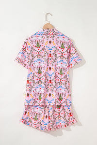 KaleaBoutique Comfortable Nutcracker Doll Christmas Print Ribbon Tie Waist Short 2pcs Pajama Set - KaleaBoutique.com