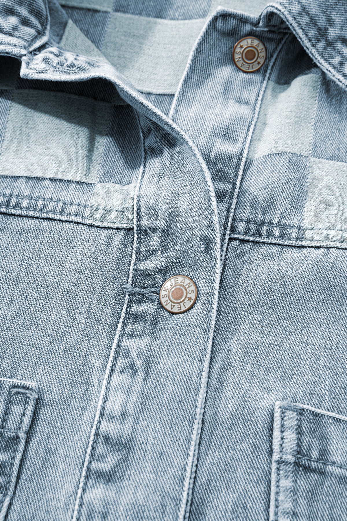 Denim Checkered Pattern Patchwork Womens Casual Jacket - KaleaBoutique.com