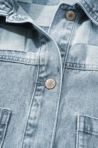 Denim Checkered Pattern Patchwork Womens Casual Jacket - KaleaBoutique.com
