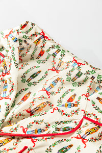 KaleaBoutique Stylish Nutcracker Print Contrast Trim Tied up Bow Silky 2pcs Pajama Set - KaleaBoutique.com