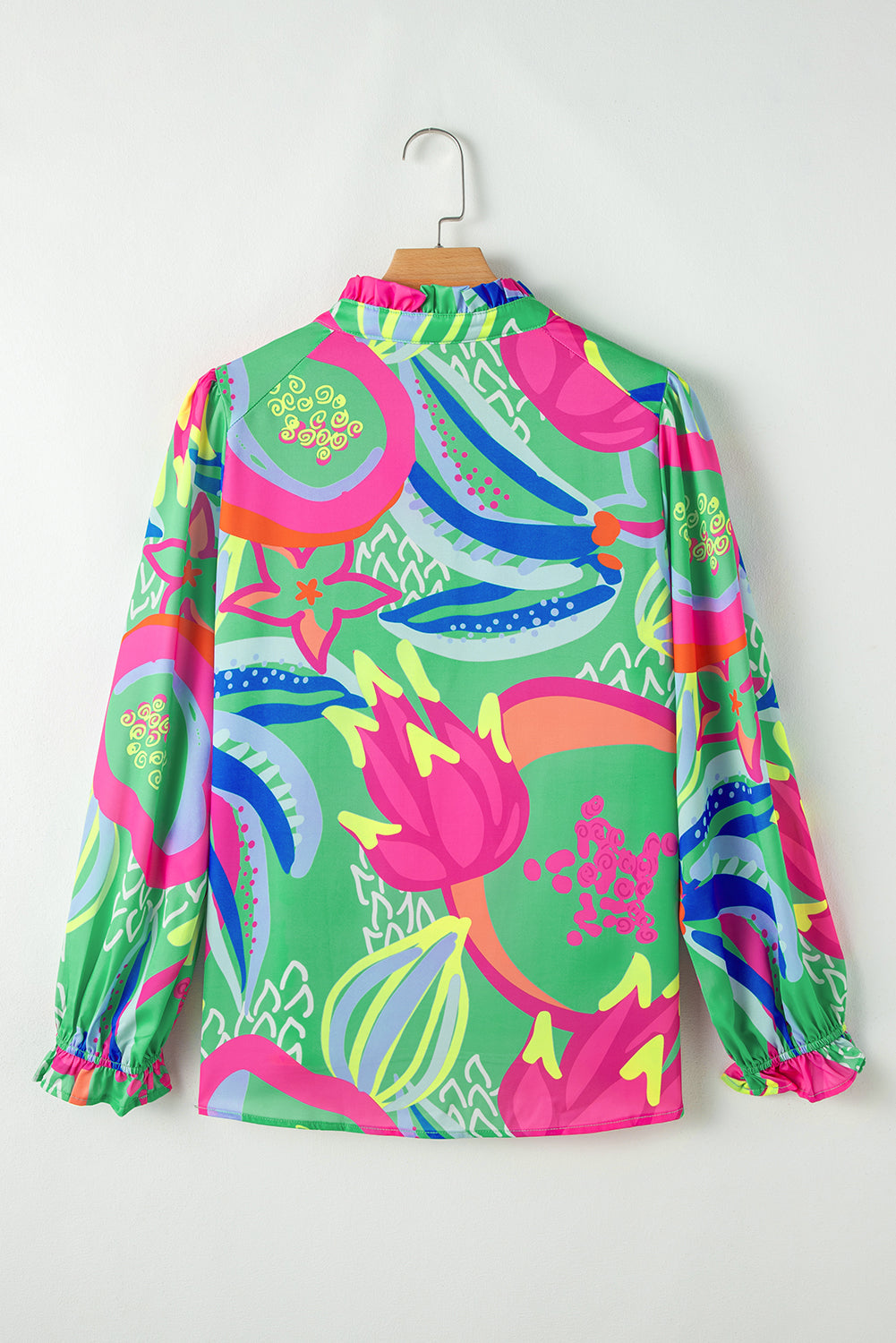 KaleaBoutique Abstract Print Ruffled Sleeve Buttoned V Neck Blouse - KaleaBoutique.com