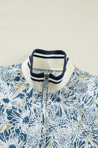 KaleaBoutique Stylish Floral Print Striped Webbing Patchwork Collar Short Sleeve Mini Dress - KaleaBoutique.com