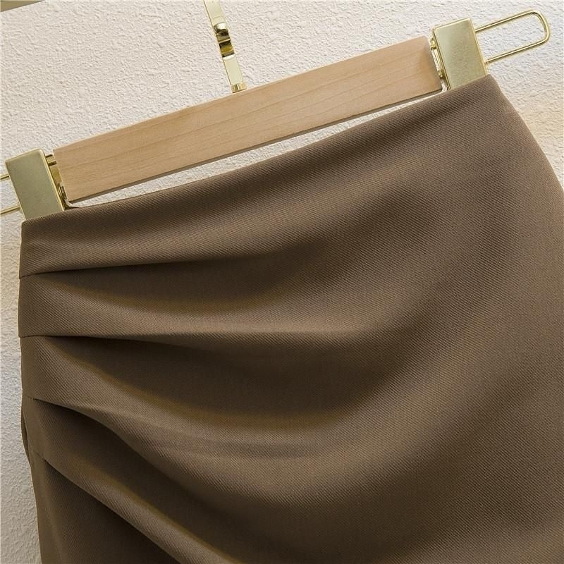 Women's High-Waist Ruched Asymmetric Midi Skirt - KaleaBoutique.com
