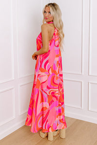 KaleaBoutique Stylish Abstract Printed High Neck Knotted Nape Sleeveless Maxi Dress - KaleaBoutique.com