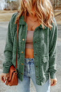 Vintage Washed Flap Pocket Button Shacket - KaleaBoutique.com