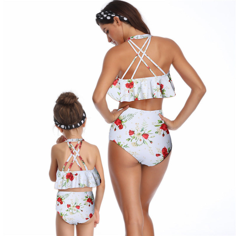 Women's and Girls' Matching Ruffle-Halter High-Waisted Bikini Sets - KaleaBoutique.com