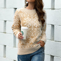 Women's Christmas Snowflake Crewneck Pullover Sweater - KaleaBoutique.com
