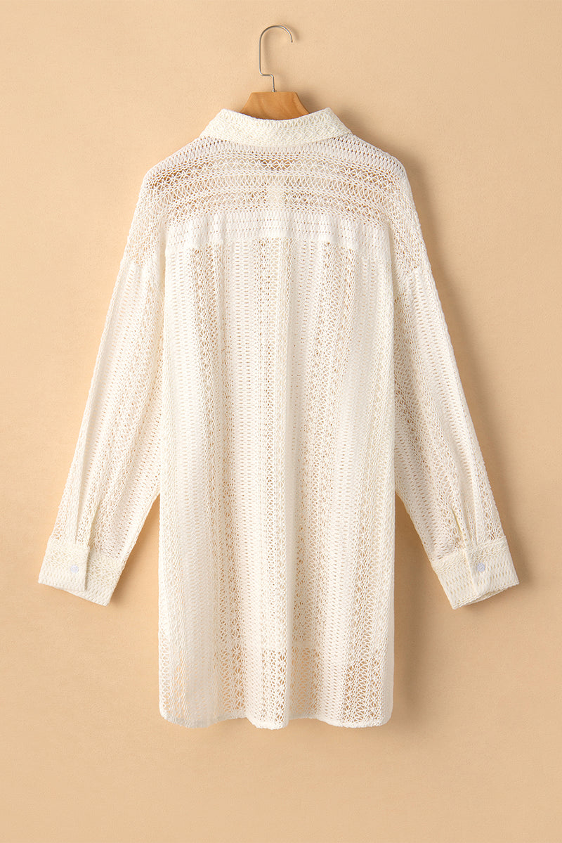 KaleaBoutique Lace Crochet Collared Tunic Oversized Shirt - KaleaBoutique.com