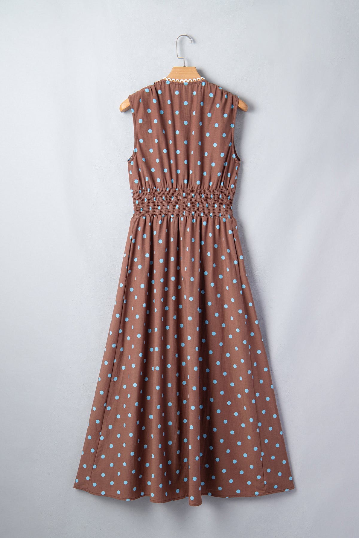 KaleaBoutique Stylish Polka Dot Print Contrast Trim V Neck Zip Up Sleeveless Dress - KaleaBoutique.com