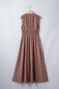 KaleaBoutique Stylish Polka Dot Print Contrast Trim V Neck Zip Up Sleeveless Dress - KaleaBoutique.com