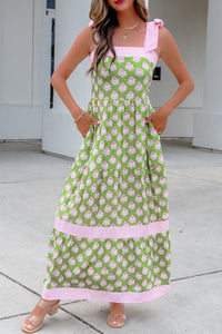 KaleaBoutique Stylish Floral Print Striped Detail Knot Straps Maxi Dress - KaleaBoutique.com