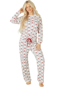 KaleaBoutique Stylish Father Christmas Striped Print Contrast Drawstring Lounge Pant Set - KaleaBoutique.com