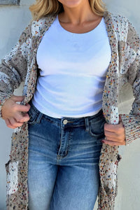 KaleaBoutique Comfortable Confetti Dot Checkered Print Open Cardigan with Pockets - KaleaBoutique.com