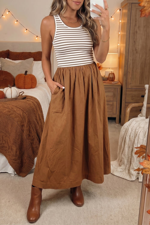 KaleaBoutique Stylish Striped Colorblock Patchwork Sleeveless Casual Long Dress - KaleaBoutique.com