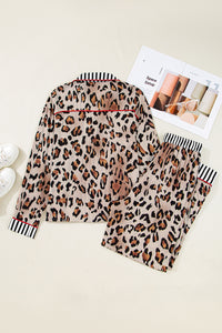 KaleaBoutique Stylish Dearlove Leopard Print Colorblock Striped Edge Shirt and Pants Pajama Set - KaleaBoutique.com