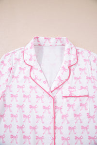 KaleaBoutique Stylish Bow Print Long Sleeve Shirt and Pants Soft Pajama Set - KaleaBoutique.com