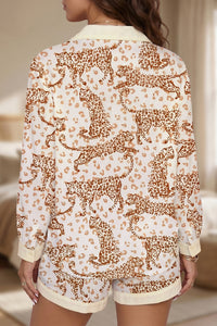 KaleaBoutique Stylish Leopard Print Colorblock Pocket Placket Long Sleeve Lounge Set - KaleaBoutique.com