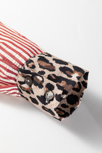 KaleaBoutique Stylish Striped Leopard Print Patchwork Button Up Womens Shirt - KaleaBoutique.com