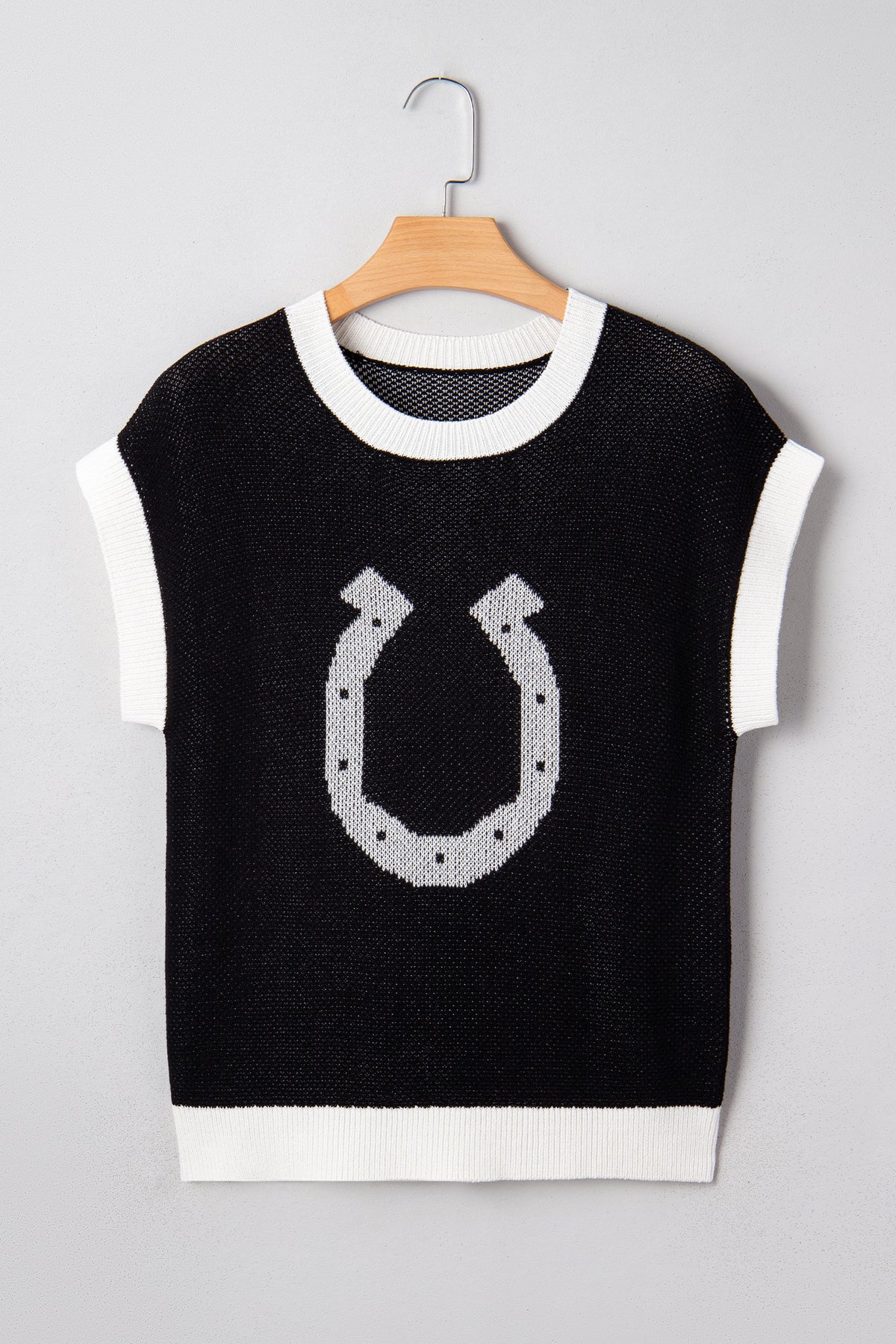 KaleaBoutique Comfortable Horse Shoe Pattern Contrast Trim Short Sleeve Sweater - KaleaBoutique.com