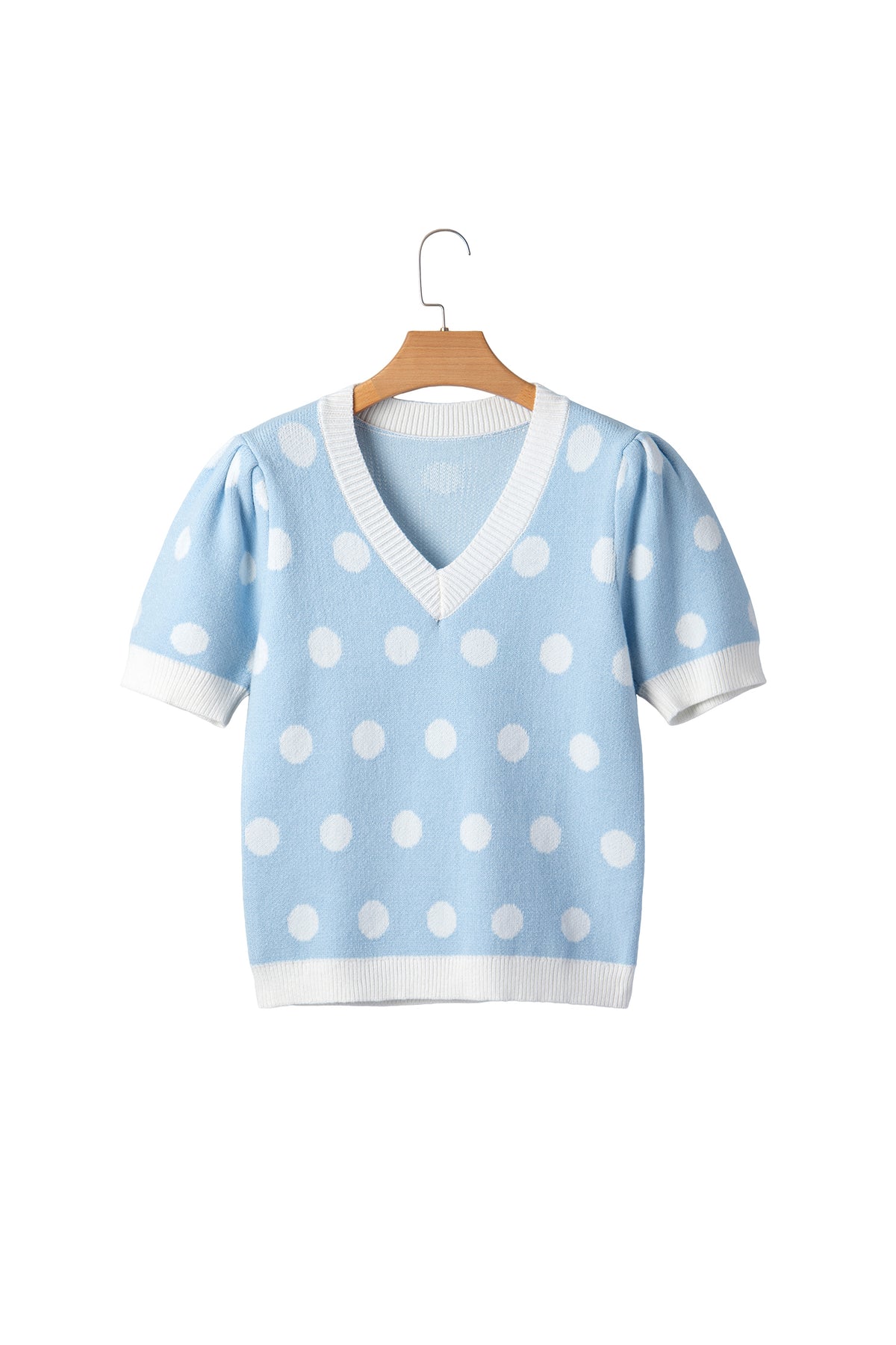 KaleaBoutique Comfortable Polka Dot Puff Short Sleeve Sweater Top - KaleaBoutique.com