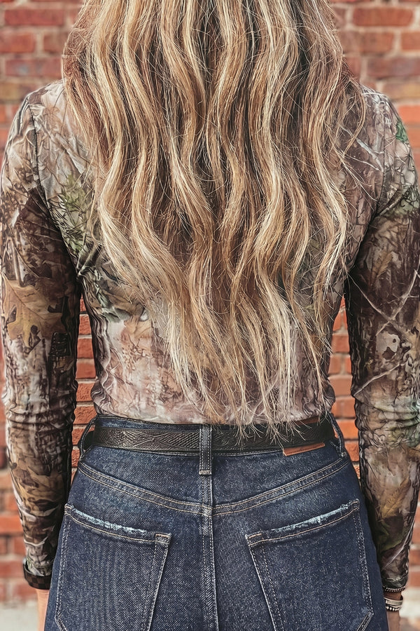 KaleaBoutique Stylish Floral Print Slim Fit Mesh Long Sleeve Mock Neck Top - KaleaBoutique.com