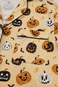 KaleaBoutique Stylish Long Sleeve Ruffle Pumpkin Face Print Two Piece Lounge Set - KaleaBoutique.com