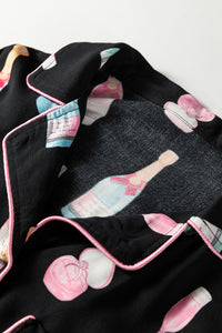 KaleaBoutique Stylish Christmas Wine Glass Print Bow Knot Two Piece Pajama Set - KaleaBoutique.com