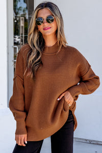 Long Sleeve Ribbed Knit Stand Neck Regular Fit Sweater - KaleaBoutique.com
