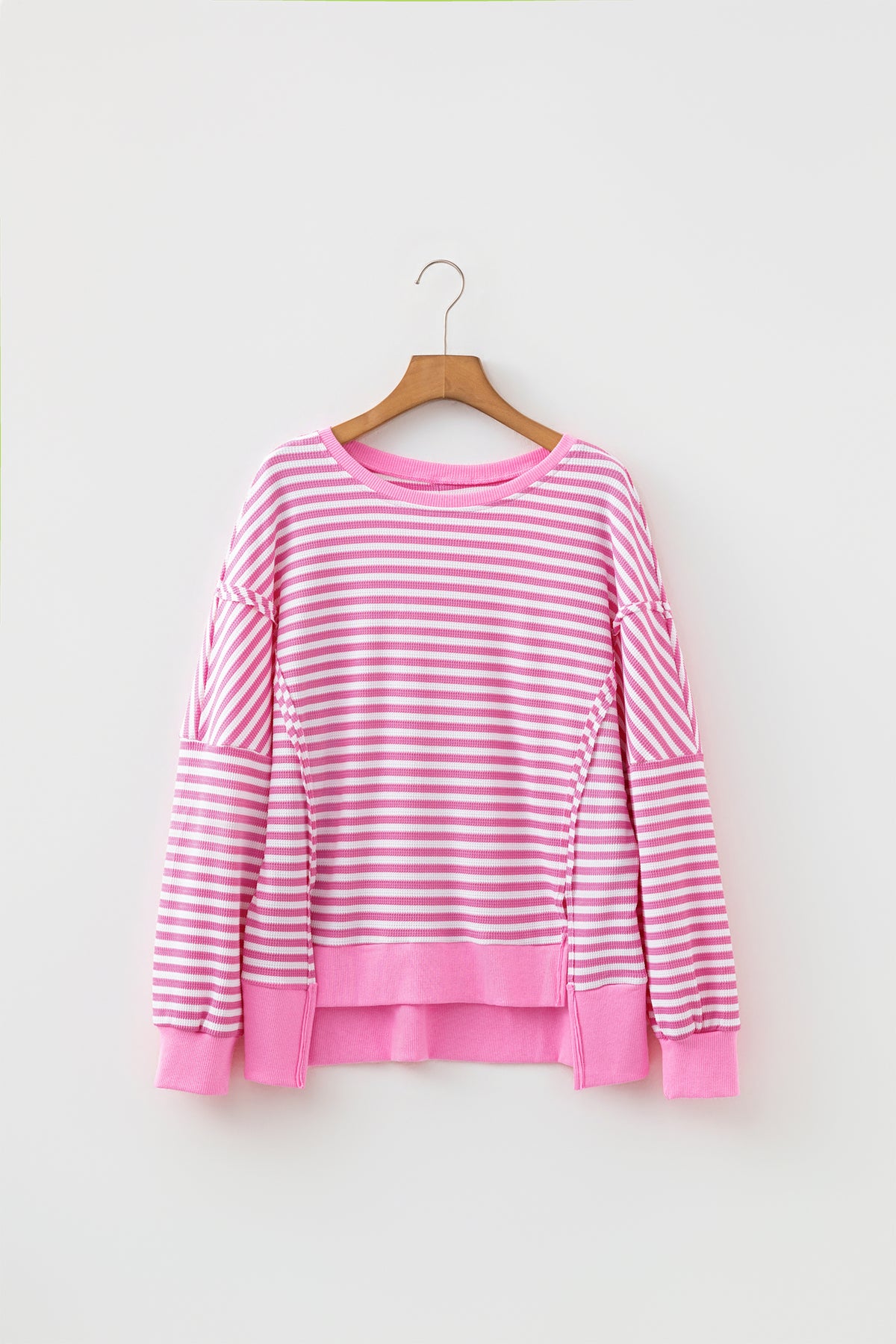 KaleaBoutique Stylish Textured Knit Color Block Trim Split Hem Long Sleeve Top - KaleaBoutique.com