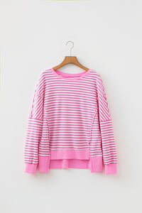 KaleaBoutique Stylish Textured Knit Color Block Trim Split Hem Long Sleeve Top - KaleaBoutique.com