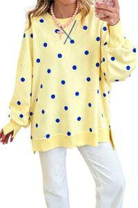 KaleaBoutique Polka Dot Loose Long Sleeve Split Hem Pullover Top - KaleaBoutique.com