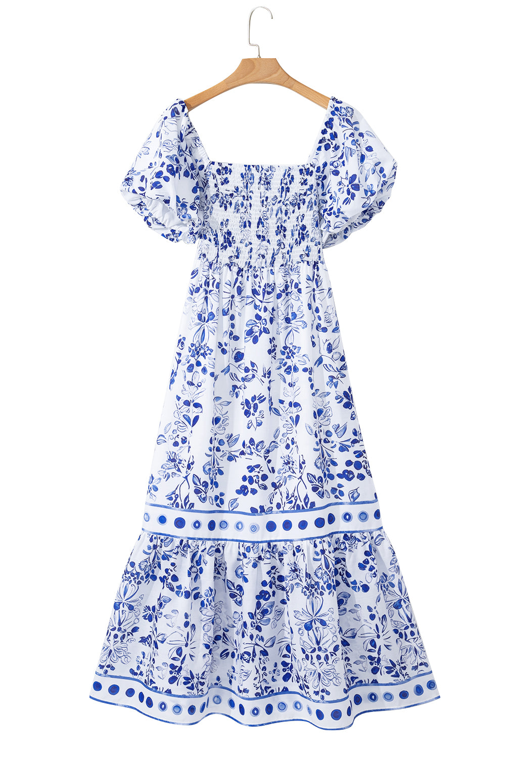 KaleaBoutique Stylish Floral Print Square Neck Bubble Sleeve High Waist Maxi Dress - KaleaBoutique.com
