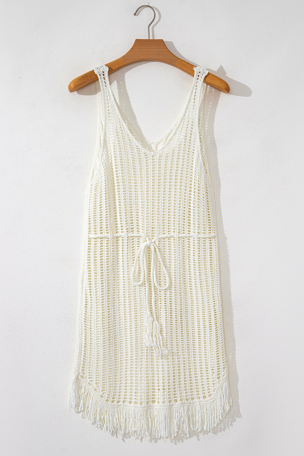 Crochet Fishnet Fringed Edge V Neck Beach Cover Up - KaleaBoutique.com