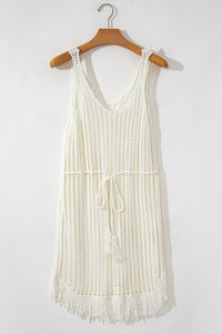 Crochet Fishnet Fringed Edge V Neck Beach Cover Up - KaleaBoutique.com