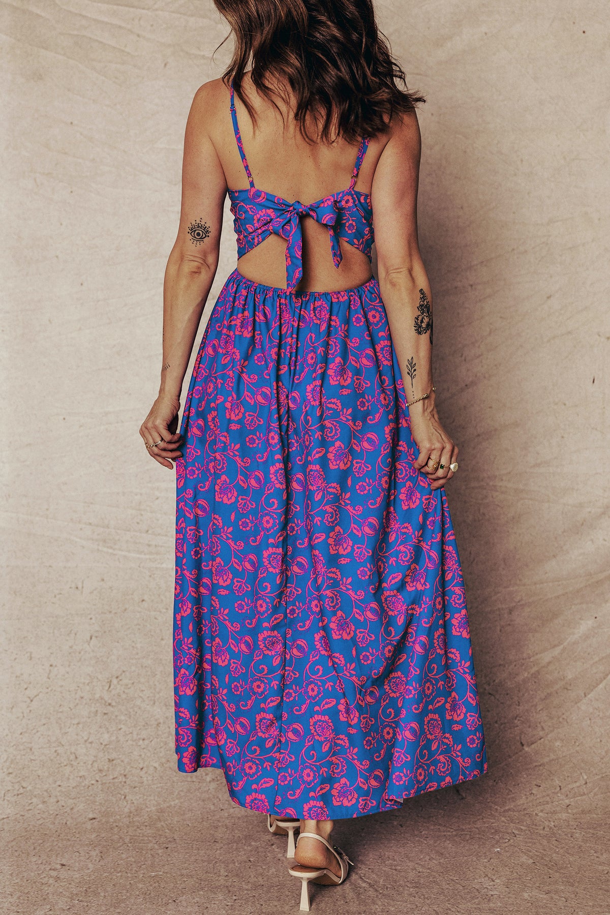 KaleaBoutique Stylish Floral Print Twisted V Neck Tied Backless Maxi Dress - KaleaBoutique.com