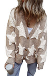 KaleBoutique Stylish Sherpa Star Pattern Textured Sweater Cardigan with Pockets - KaleaBoutique.com