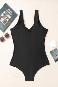 Solid Color U Neck Padded Plus Size One Piece Swimsuit - KaleaBoutique.com
