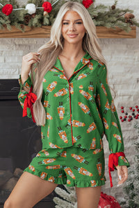 KaleaBoutique Stylish Christmas Candy Contrast Trim Bow Knot Silky 2pcs Pajama Set - KaleaBoutique.com