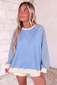 KaleaBoutique Comfortable Plaid Sleeve Colorblock Raglan Pullover Sweatshirt - KaleaBoutique.com