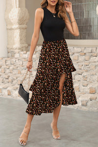 KaleaBoutique Floral Patchwork Asymmetric Ruffle Skirt Solid Tank Bodice Cocktail Dress - KaleaBoutique.com