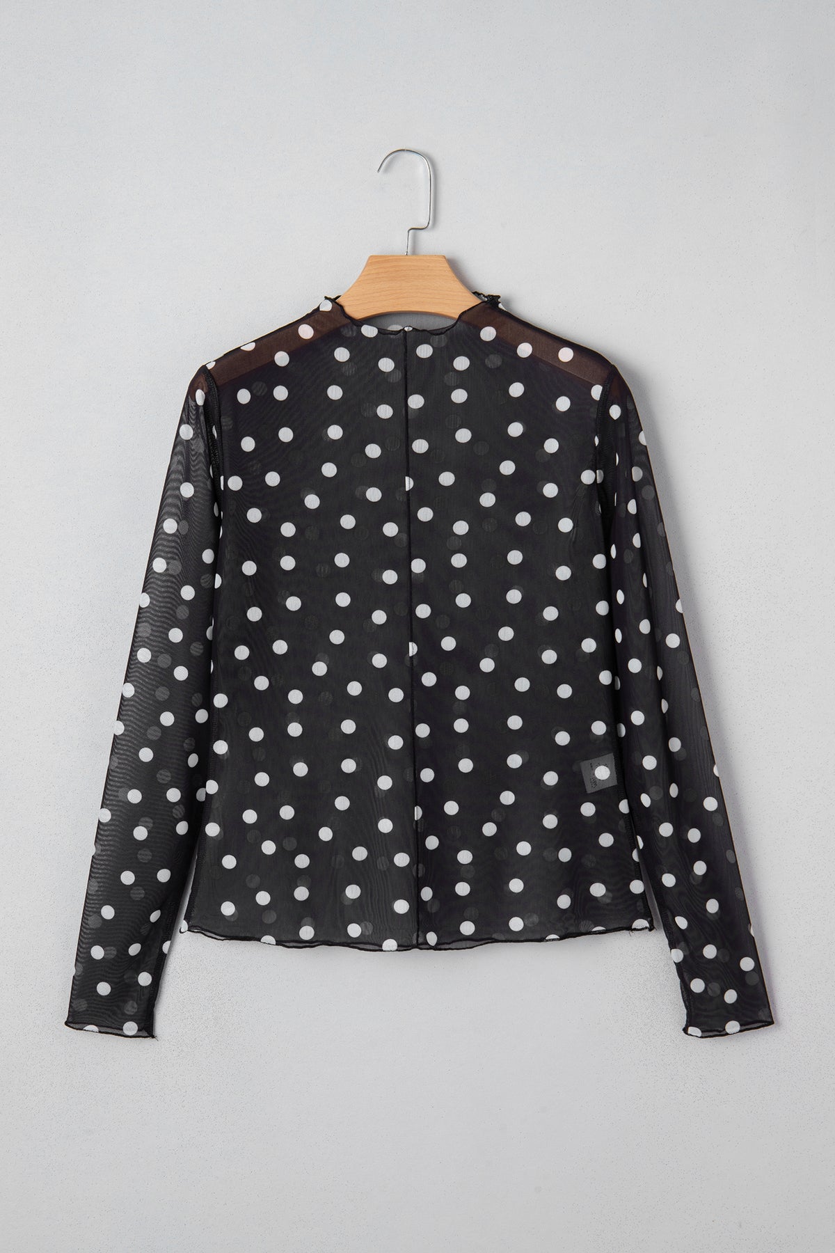 Polka Dot Patterned Bodycon Mock Neck Mesh Long Sleeve Top - KaleaBoutique.com