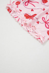 KaleaBoutique Stylish Romantic Bow Print Loose Tee Drawstring Shorts 2pcs Lounge Set - KaleaBoutique.com
