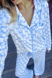 KaleaBoutique Stylish Bow Print Long Sleeve Shirt and Pants Soft Pajama Set - KaleaBoutique.com