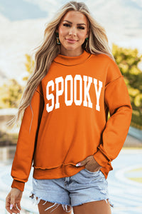 Orange SPOOKY & BOO Reversible Mock Neck Halloween Sweatshirt - KaleaBoutique.com