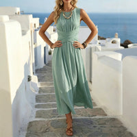 Women's Sleeveless Round-Neck Crossover-Waist Maxi Dress - KaleaBoutique.com