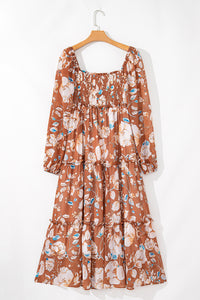 KaleaBoutique Beautiful Floral Print Shirred Square Neck High Waist Maxi Dress - KaleaBoutique.com