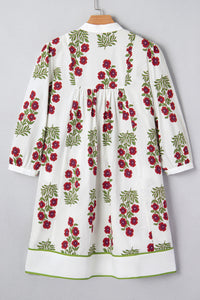 KaleaBoutique Stylish Frilled V Neck 3/4 Sleeve Loose Floral Dress - KaleaBoutique.com