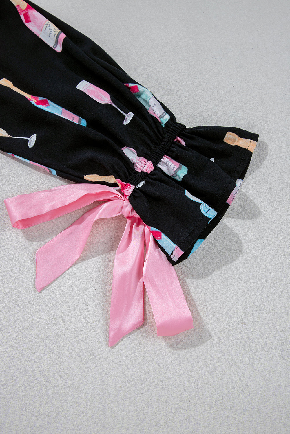 KaleaBoutique Stylish Christmas Wine Glass Print Bow Knot Two Piece Pajama Set - KaleaBoutique.com